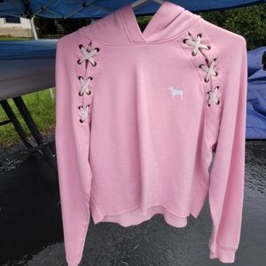 Victoria Secret PINK Pink Cross stitchLong Sleeve Hoodie Medium